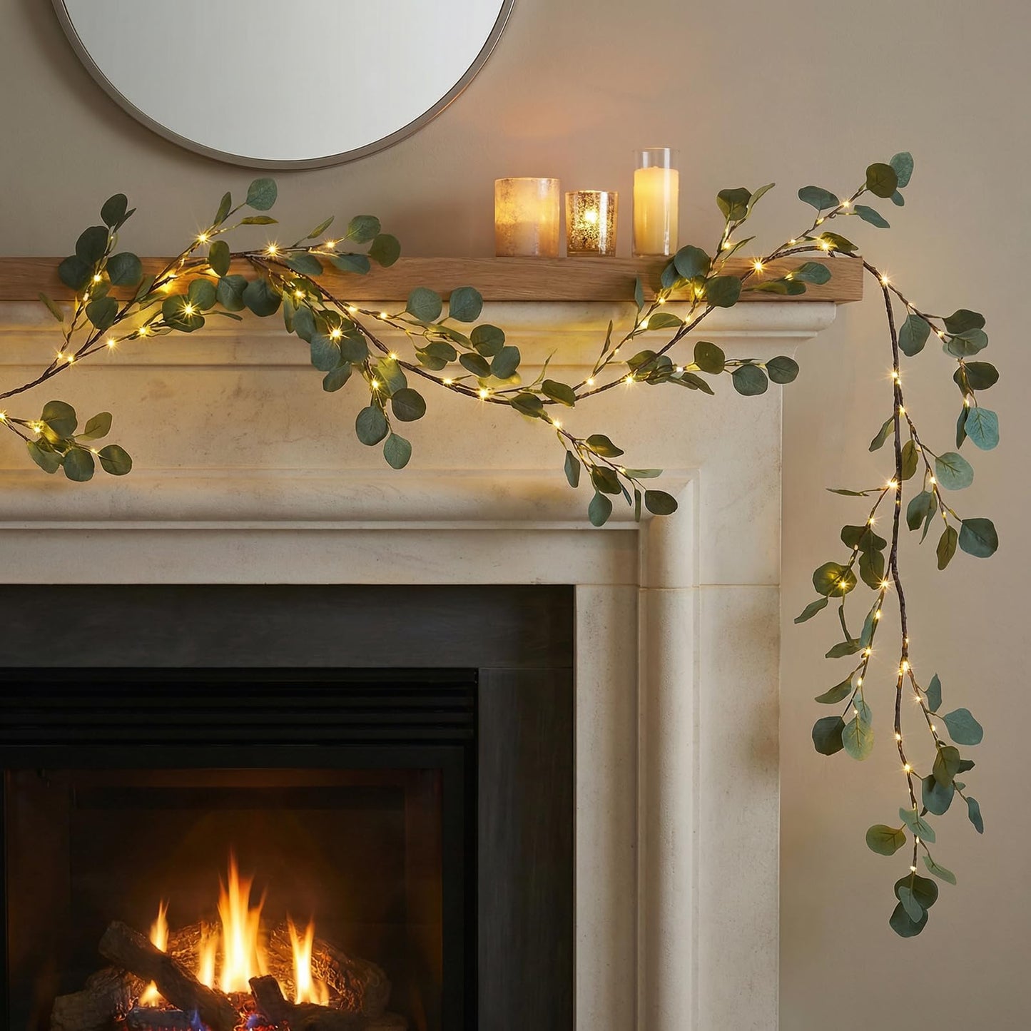 6FT Fairy Light Olive Vine Garland with Timer, 2 Pack – Pre-Lit Artificial Olive Branch Decor with Warm LEDs, Battery Operated Twinkling Tree Lights for Fireplace, Table, Holiday & Everyday Home Decor