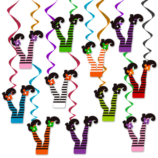 Halloween Witch Boot Hanging Swirls Halloween Party Decorations 24PCS Witch Feet Shoes Hanging Streamers Halloween Party Supplies for Wizard Legs Spooky Baby Shower Birthday Party Decor