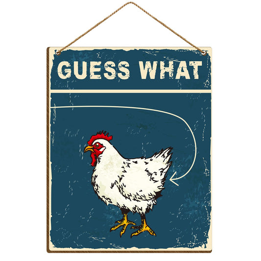 Funny Kitchen Signs Guess What Sign, Chicken Coop Accessories 8 X 10 Inches Hanging Wooden Signs for Wall Hanging Decor, Decorative Signs & Plaque -58