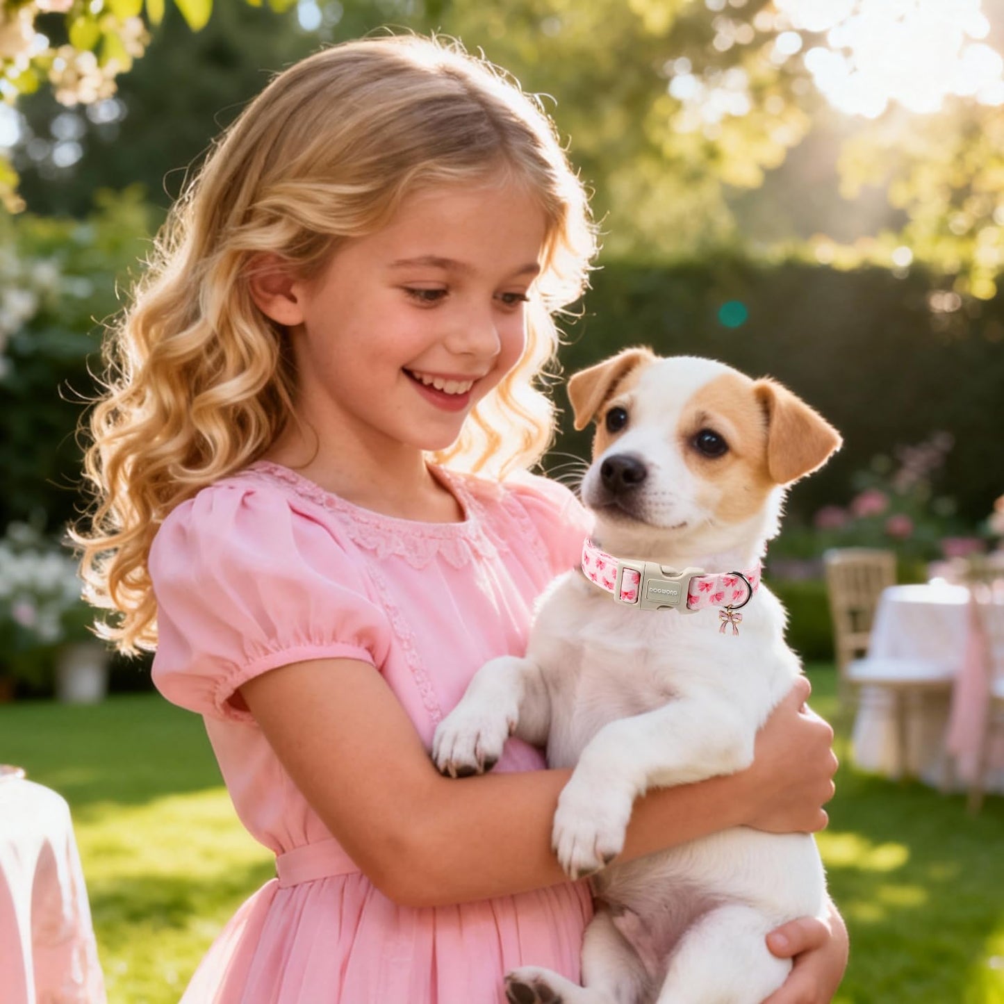 DOGWONG Cute Bowtie Printed Collar for Small Medium Large Dogs - Pink Dog Collar for Girl Female Dogs,M