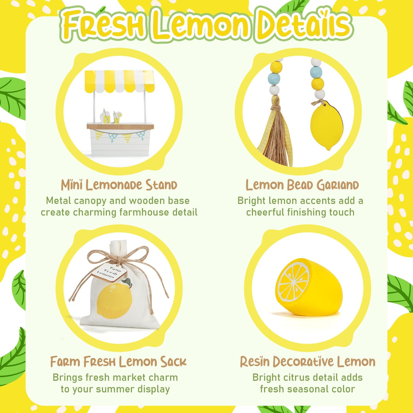 Summer Decorations for Home Indoor 8pcs Lemon Tiered Tray Decor Set