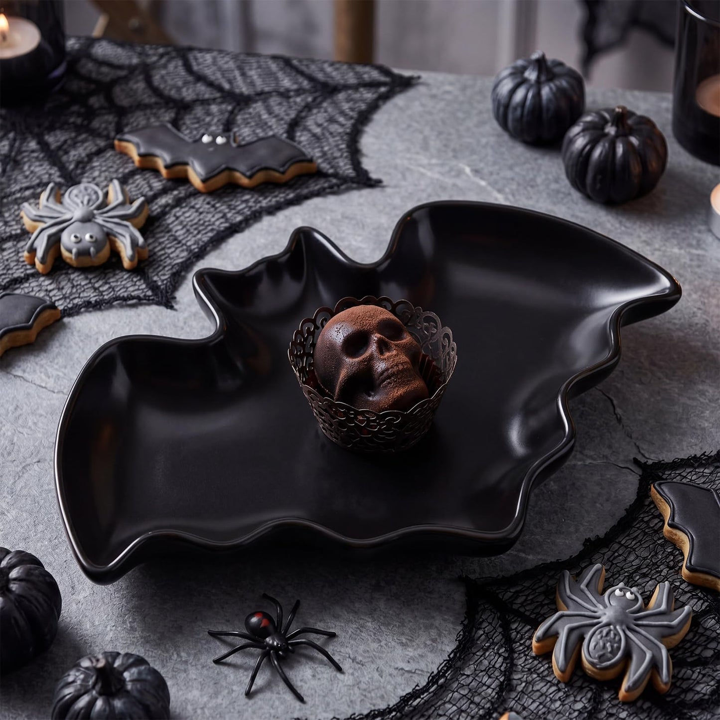 Domensi Bat Spoon Holder for Stove Top Ceramic Goth Spoon Rest for Kitchen Counter Gothic Kitchen Accessories Cooking Tablespoon Holder for Counter Utensil Spatula Ladle Tong