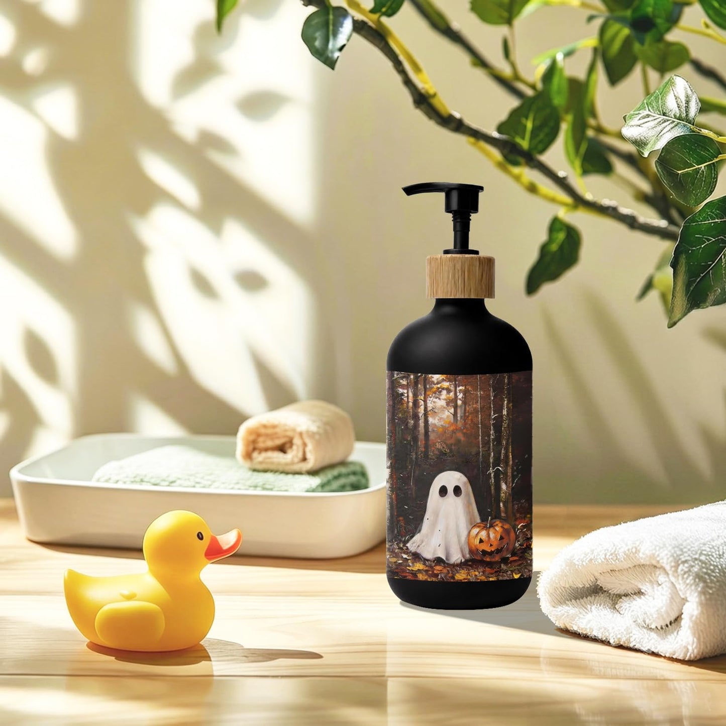 Stelloriellea Forest Ghost Halloween Glass Soap Dispenser with Pump