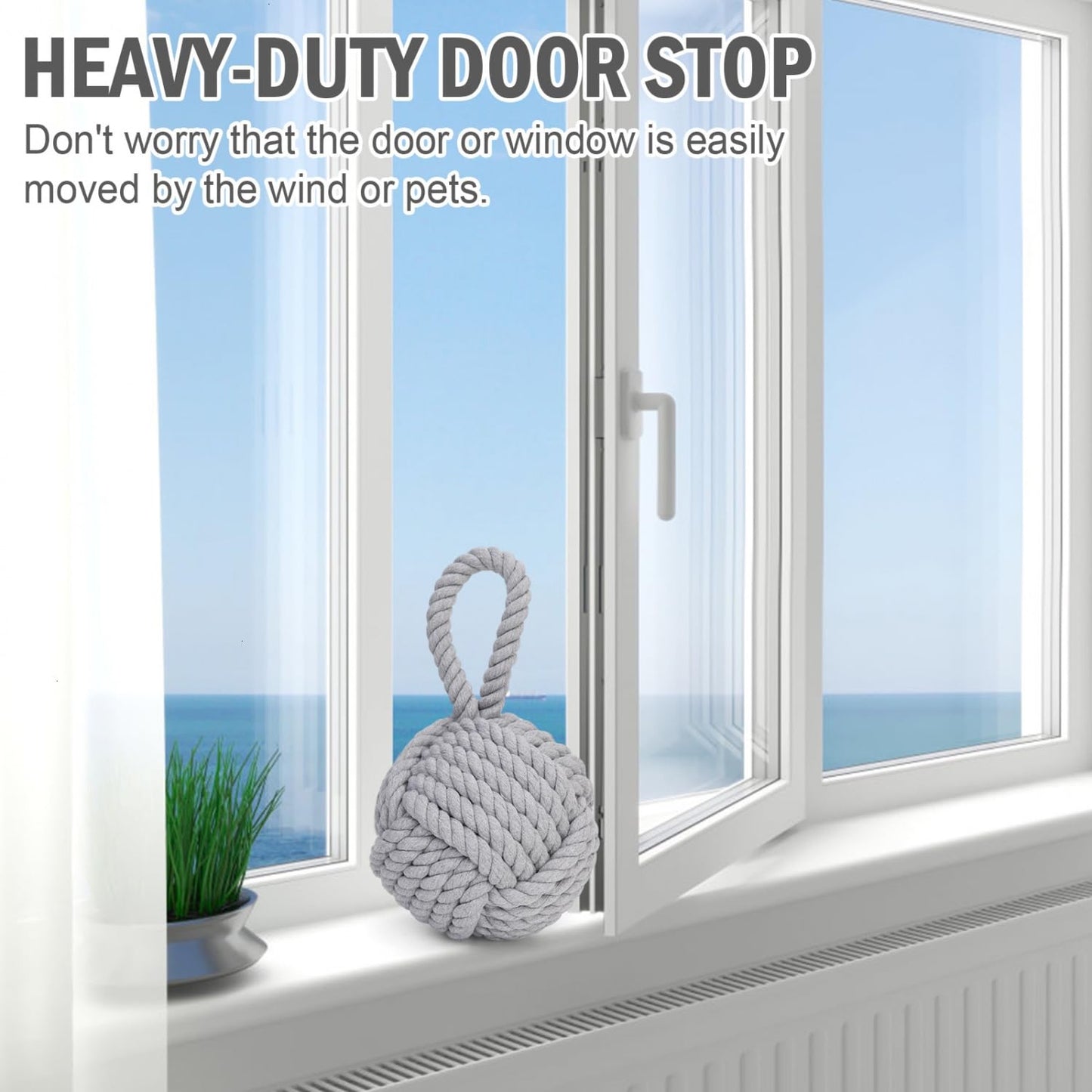 Pomeat Nautical Decorative Door Stopper with Rope Weighted Base - Heavy Duty Door Stop for Home Window Wedge - 6" (Grey)