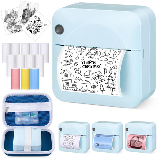Relaxweex Portable Label Maker Machine with Tape Thermal Label Printer Wireless Mini Sticker Printer with 12 Rolls Tape for Notes Journal Memo Photo Study (Blue)