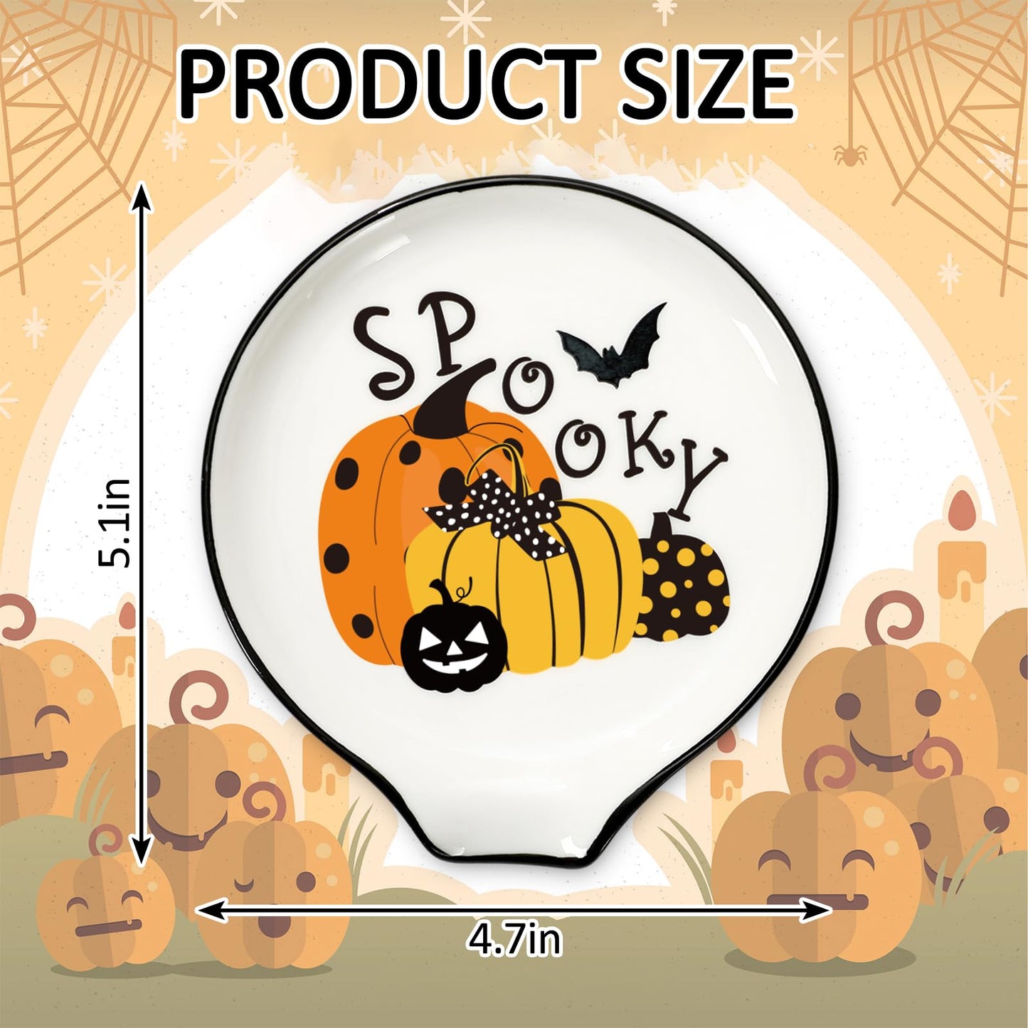 Whaline 2Pcs 4.7inch Black Cat Ceramic Spoon Rest Spooky Pumpkin Small Coffee Spoon Holder for Halloween Coffee Stirrers Teaspoon Bar Spoon Coffee Station Bar Accessories