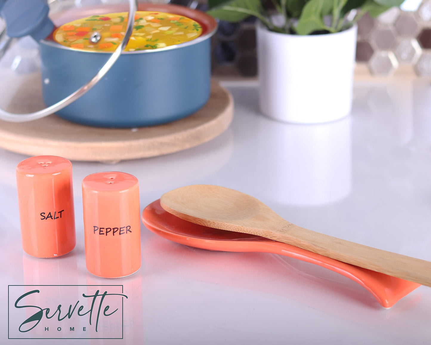 Orange Solid Ceramic Spoon Rest for Kitchen