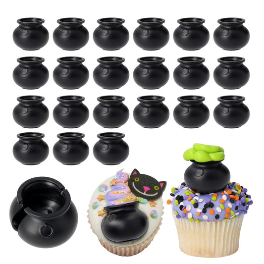 DecoPac Cauldron Cupcake Toppers, 24 Cupcake Decorations For Halloween Parties & Celebrations, Food Safe Cake Toppers – 24 Pack