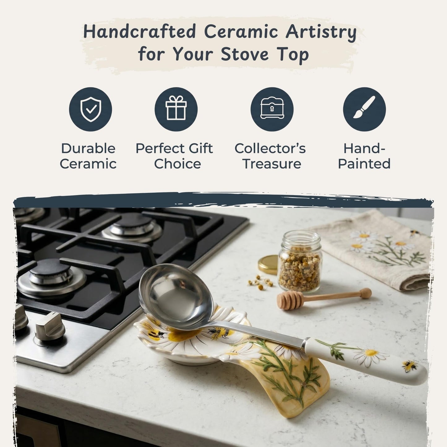 Blue Sky Clayworks Great Flower and Bustling Honey Bee Spoon Rest