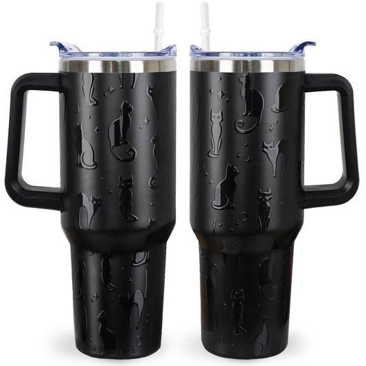 sxmluedn Black Cat Gifts Goth Gift Gothic Halloween Tumbler 40 Oz 3d-Printed Cats Cup For Women Men Travel Mug with Handle Lid and Straw