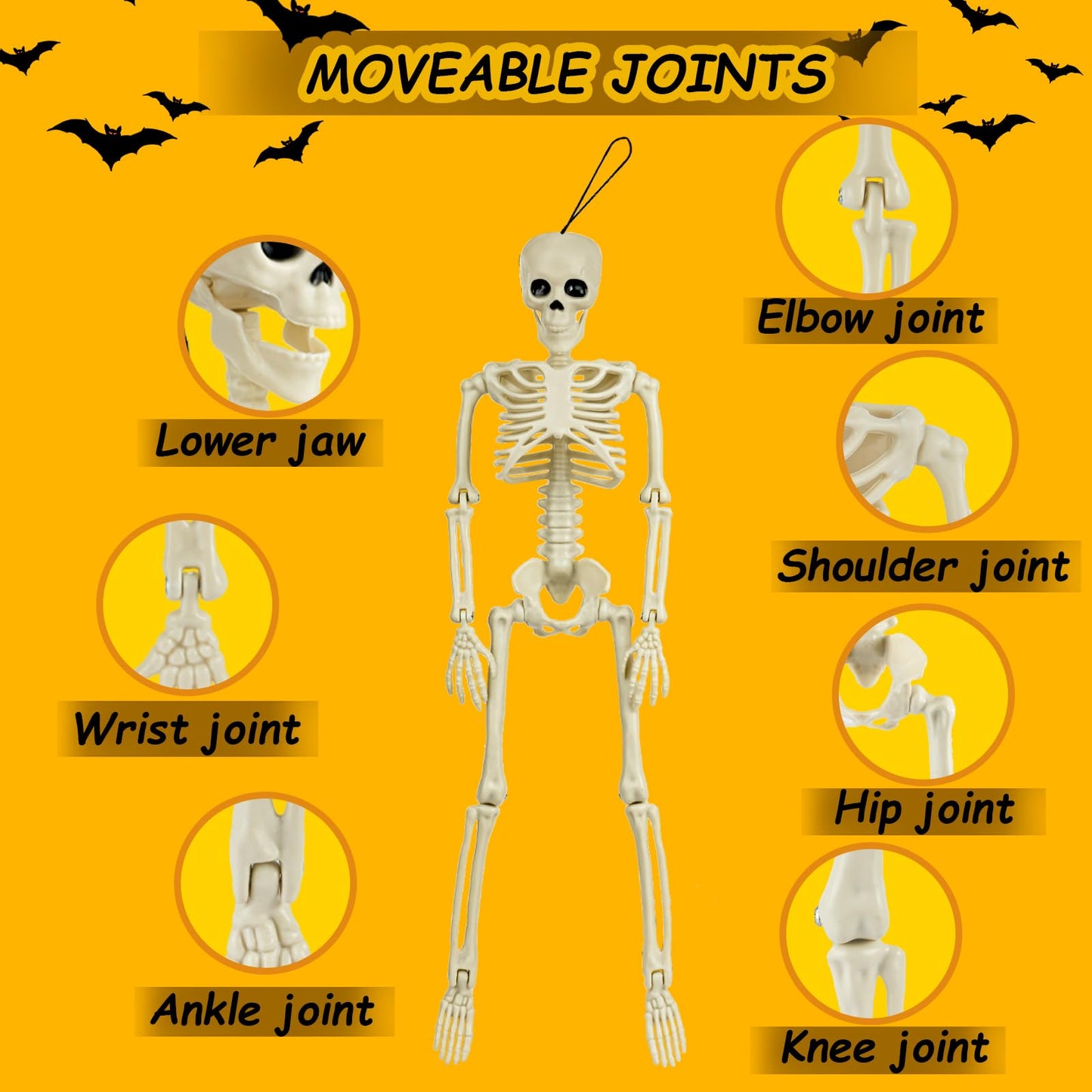 6 Packs Skeleton Halloween Decorations Outdoor with 16" Full Body Posable Joints Skeletons Decor, Halloween Party Decor Indoor, Yard Garden Lawn Graveyard Haunted House Props Spooky Party Decorations