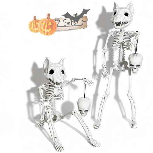 GUSYXO 16 Inch Cute Horror Party Decorations Indoor Outdoor Haunted House Props Poseable Hybrid Small Skeletons Decor: Funny Skull for White Elephant Gifts