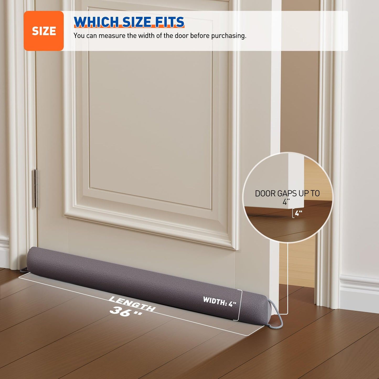 MAGZO Door Draft Stopper, 36 Inch Under Door Draft Blocker Noise Stopper, Weighted Wind Blocker Draft Guard for Bottom of Door, Gray
