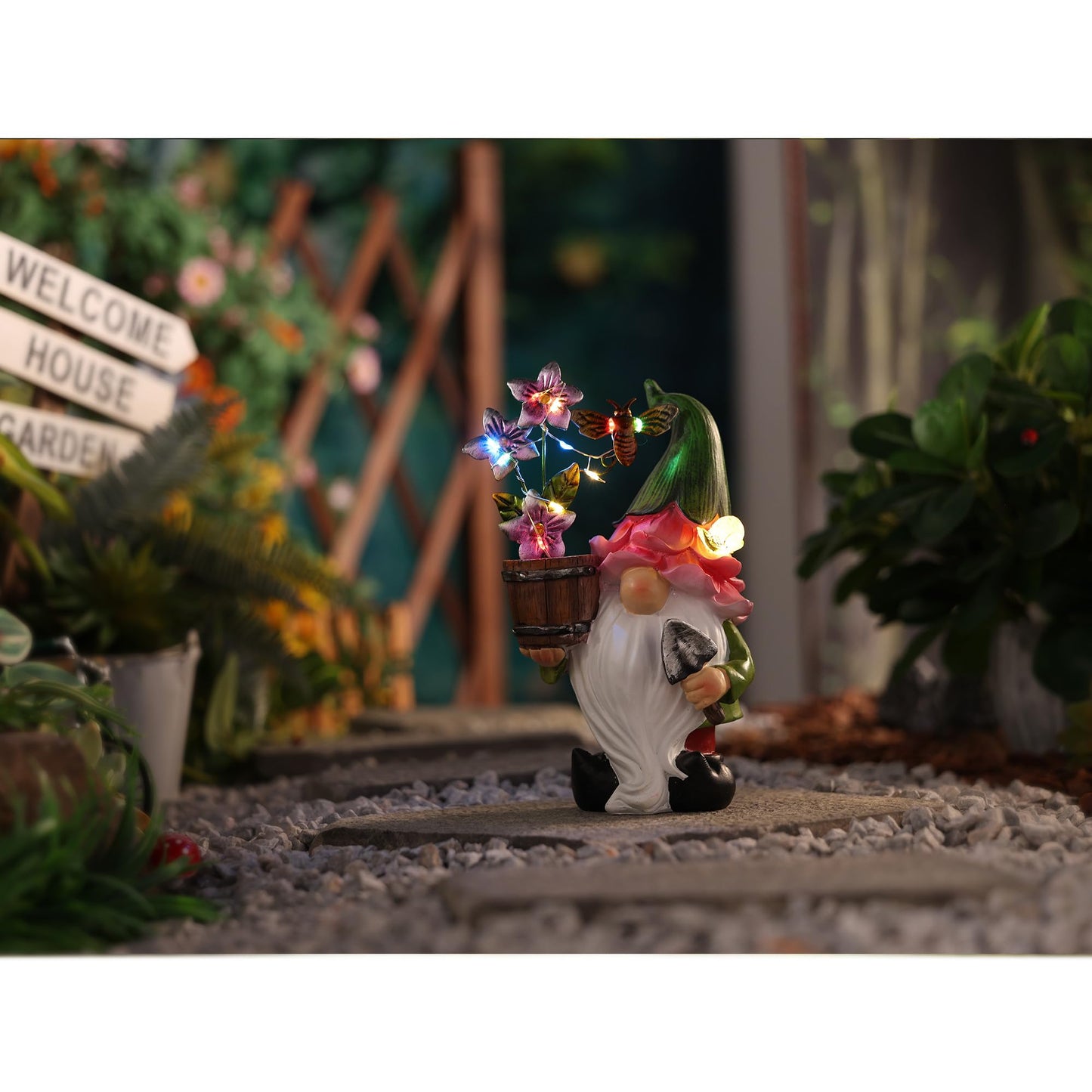 Outdoor Garden Gnomes Statues with Solar Lights Gnomes Gardening Birthday Gifts for Women Mom Grandma, Gnome Sculpture Figurine Outside Garden Decorations for Yard Patio Porch Lawn Backyard Decor