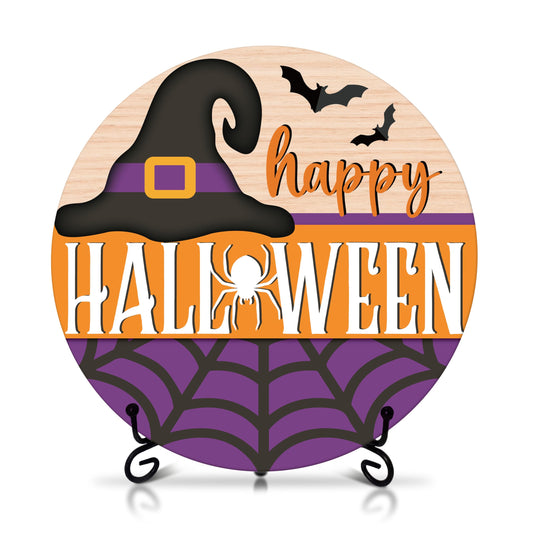 Seclate Halloween Desk Decorations for Home, Witch Hat Wooden Table Centerpieces for Office Living Room Shelf Decor, Spider Web Gifts for Women Friends - E07