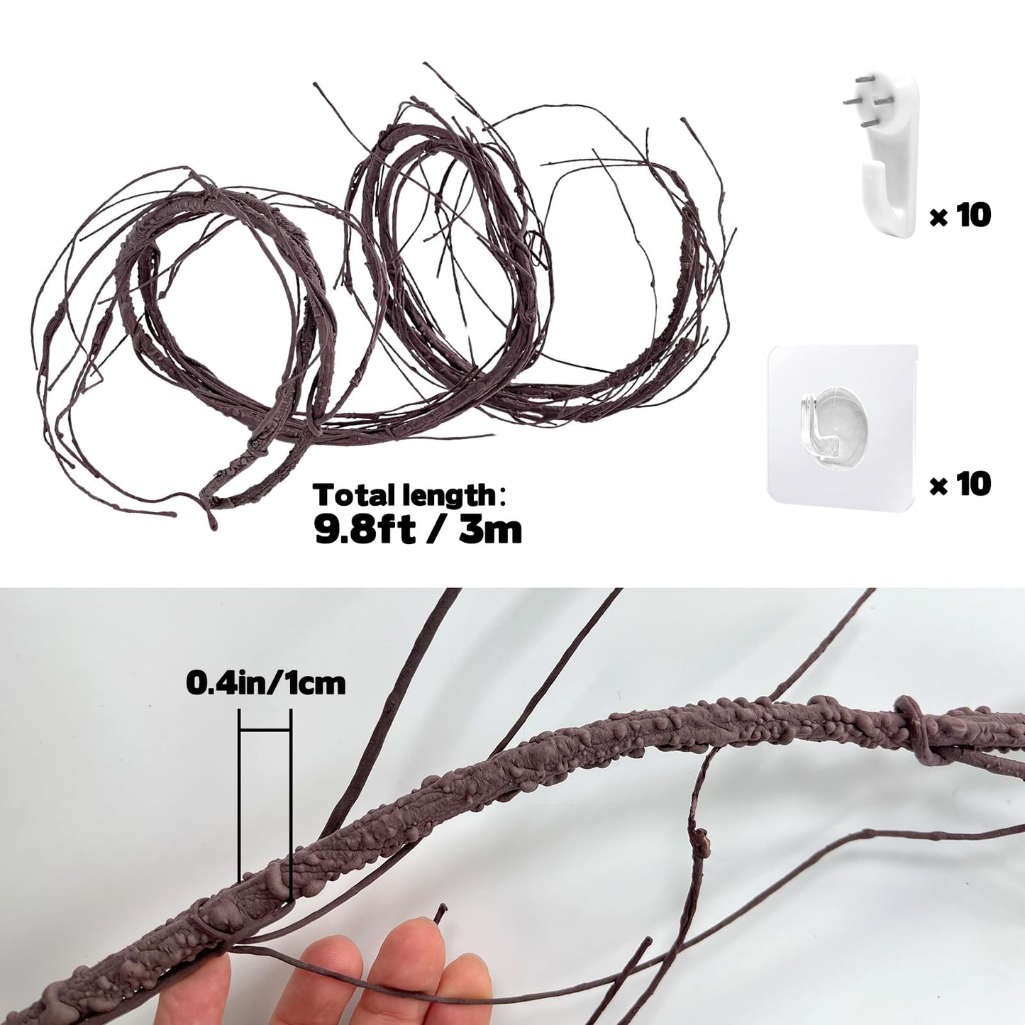 Bendable Brown Small Artificial Tree Branches, Flexible Large Artificial Fake Plants Tree Fake Tree Trunk Garland Rattan Wreath for Wall Hanging Front Door Jungle X'Mas Decoration 300cm/118inch