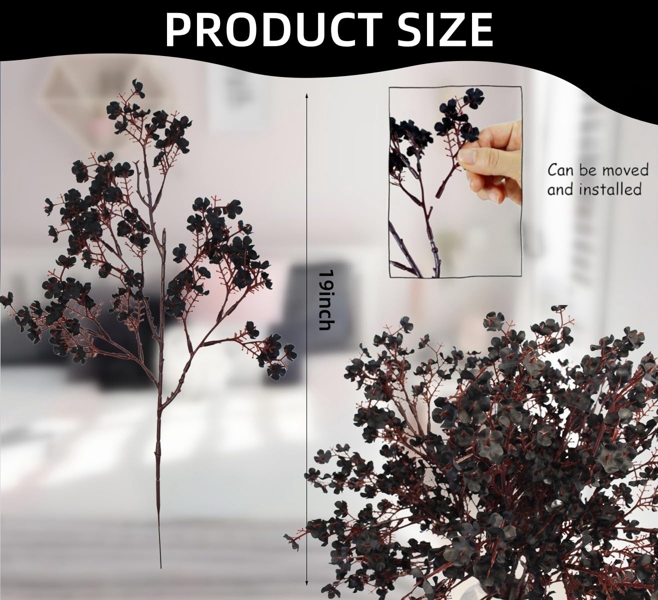 DoubleWood Artificial Black Flowers, 10 Pcs Fake Baby's Breath, Black Gypsophila Faux Flowers for Halloween Home Decor, Gothic Decor, Floral Arrangement, Table Centerpieces (10, Black)