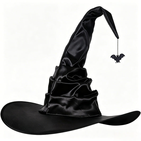 HATINXIA Witch Hat, 18 Inches Wicked Wizard Hat with Wide Brim, Halloween Cosplay Accessories for Adult Women Witch Costume Party Christmas Masquerade Carnivals, Black