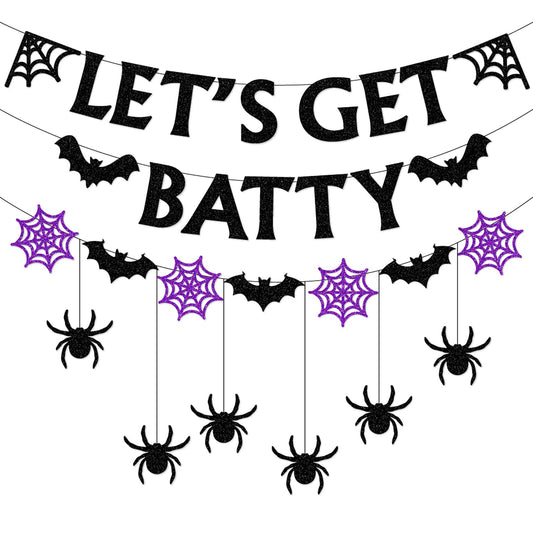 Halloween Black-Purple Spider-Web Party-Decorations Banner - 8pcs Paper Bats Spiders Hanging Swirls Streamers,Indoor Room Porch Wall Ceiling Garland, Baby Shower Birthday Supplies Decor Panduola