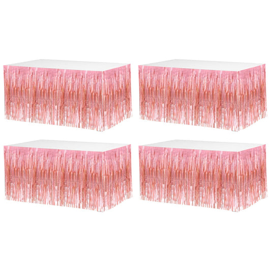 4 Pack 29x108 Inch Metallic Foil Fringe Tinsel Table Skirts for Rectangle Tables Streamer Backdrop for Wedding, Birthday, Parade Floats, Christmas, Halloween Party Decoration(New Rose Gold)