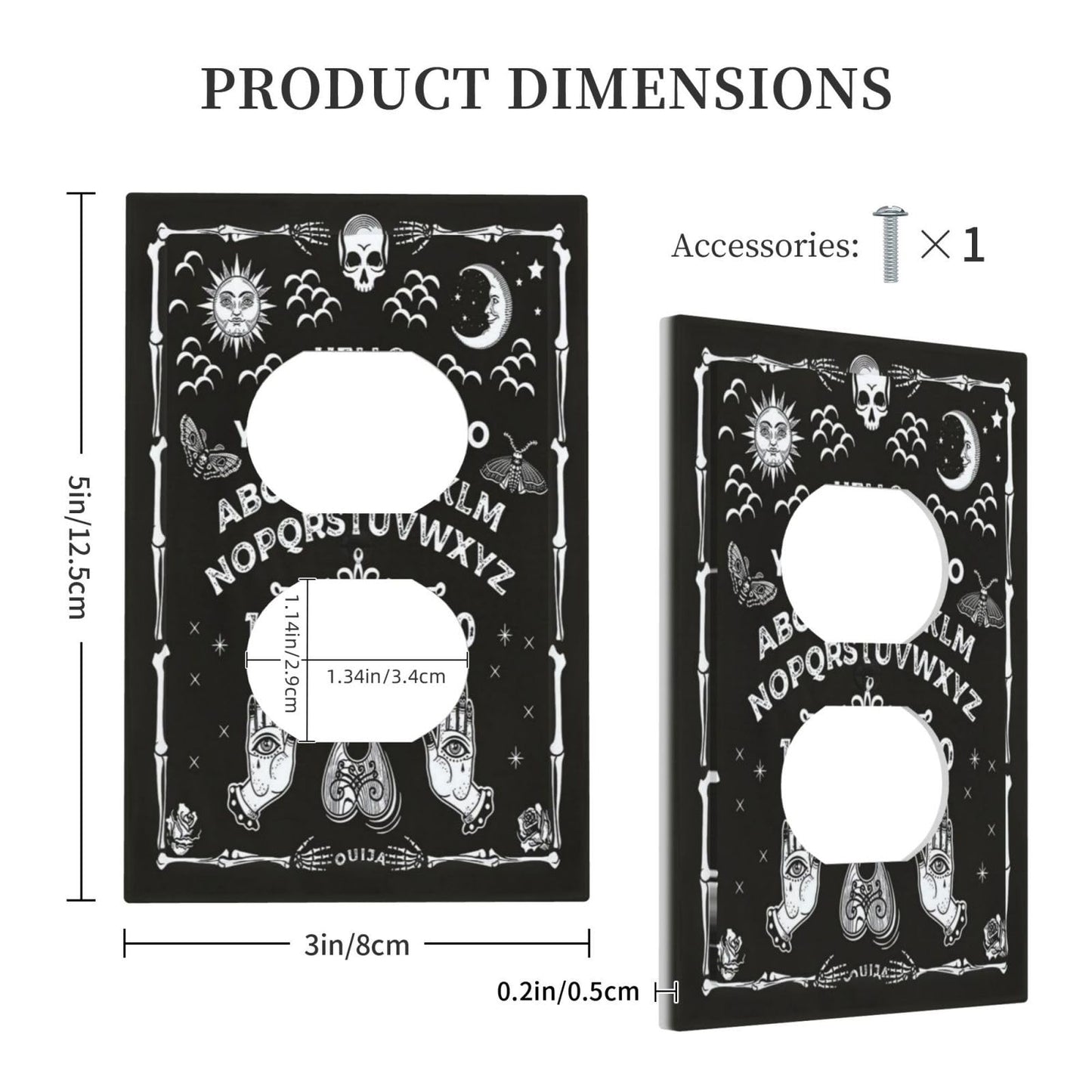 Wpshijia Black Witchy Skeleton Skull Gothic Sun Moon Single Duplex Wall Plate Covers Novelty Light Switch Cover 1 Gang Outlet Plate Decorative Unique Electrical Receptacle Art Faceplate Switchplate