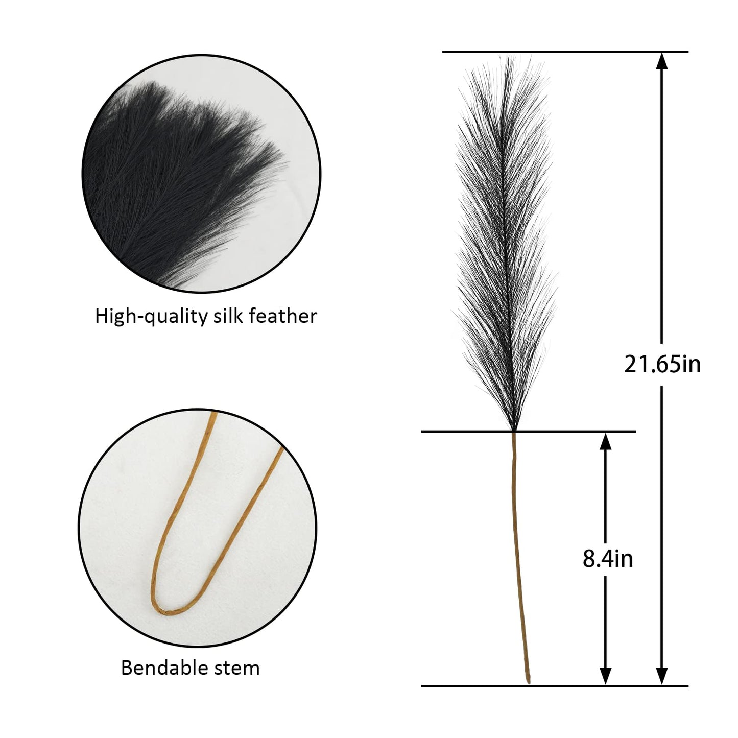 obbsie 50pcs Faux Black Pampas Grass, 21.6" Short Artificial Pompous Grass Floral Fake Pompas Grass Branches Vase Filler Flower Arrangement for Home Halloween Decor