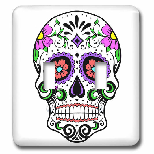 3dRose lsp_186236_2 Sugar Skull, Pink Light Switch Cover