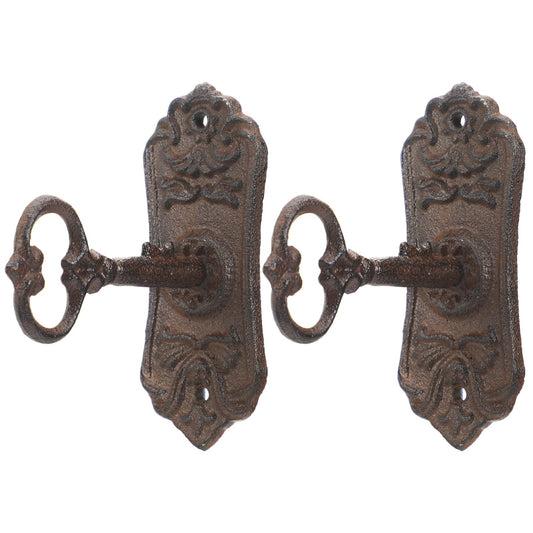 Pelopy 2 Pack Decorative Cast Iron Wall Hooks Vintage Victorian Style Key Coat Hooks Rustic Wall Mounted Coat Hangers for Hanging Key Bags Hats Towels Hanger Farmhouse Decor (Brown)