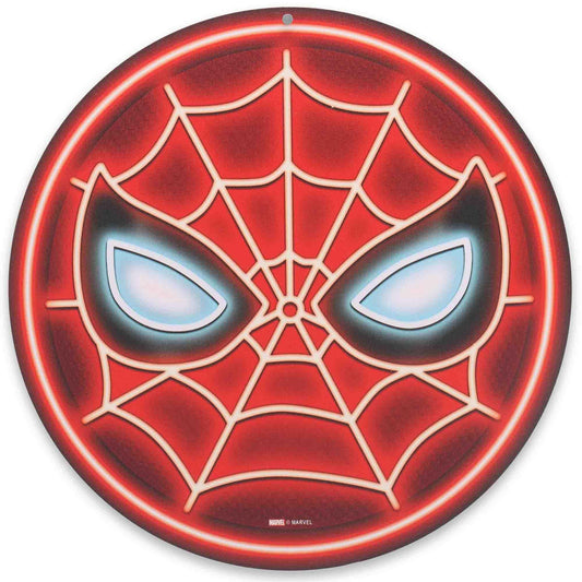 Open Road Brands Marvel Spider-Man Mask Round Metal Sign - Fun Spider-Man Wall Decor for Man Cave or Movie Room