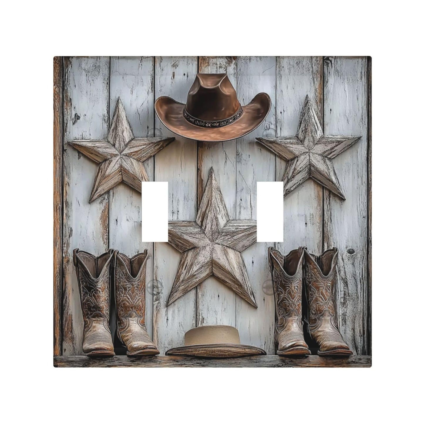 Nijuodnijir Decorative Switch Plates Rustic Texas Star Barn Cowboy Hat Boots 2 Gang Double Toggle Outlet Light Switch Cover Wall Plate Electrical Faceplate For Farmhouse Cabin Decor