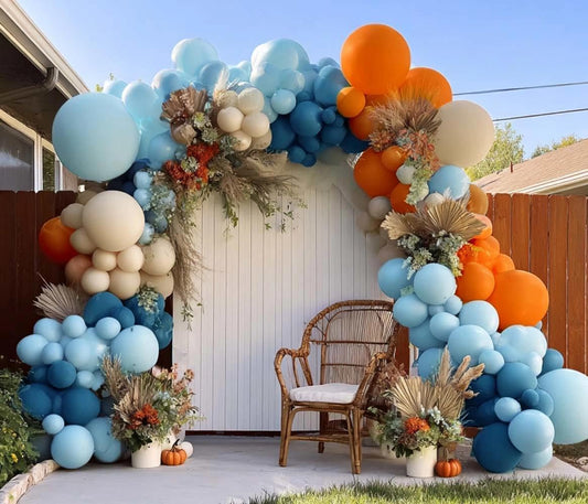 Blue Orange White Balloon Arch Double Stuffed Balloon Kit for Fall Birthday