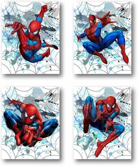 PurpleheARTs | Spiderman Watercolor Wall Art Set of 4 UNFRAMED (8'' x 10'') | Boys Room Decor, Avengers Wall Art, Superheroes Poster
