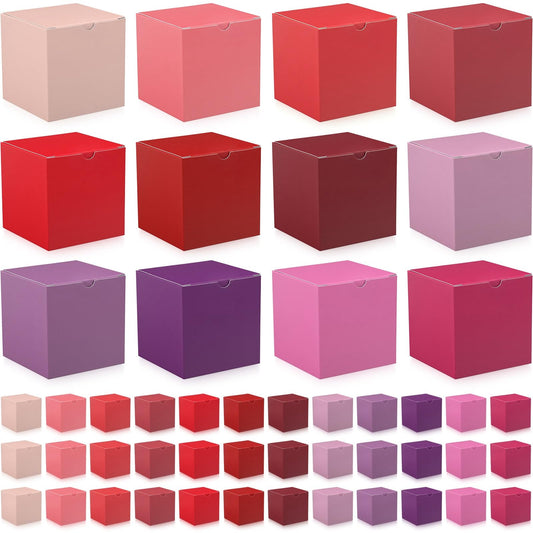 Zhehao 48 Pack Small Gift Boxes Bulk 3 x 3 x 3 Inch Pink Purple Kraft Paper Cube Boxes Holiday Easy Assemble Cardboard Container with Lids for Crafting Cupcake Wedding Presents Birthday Assorted Color