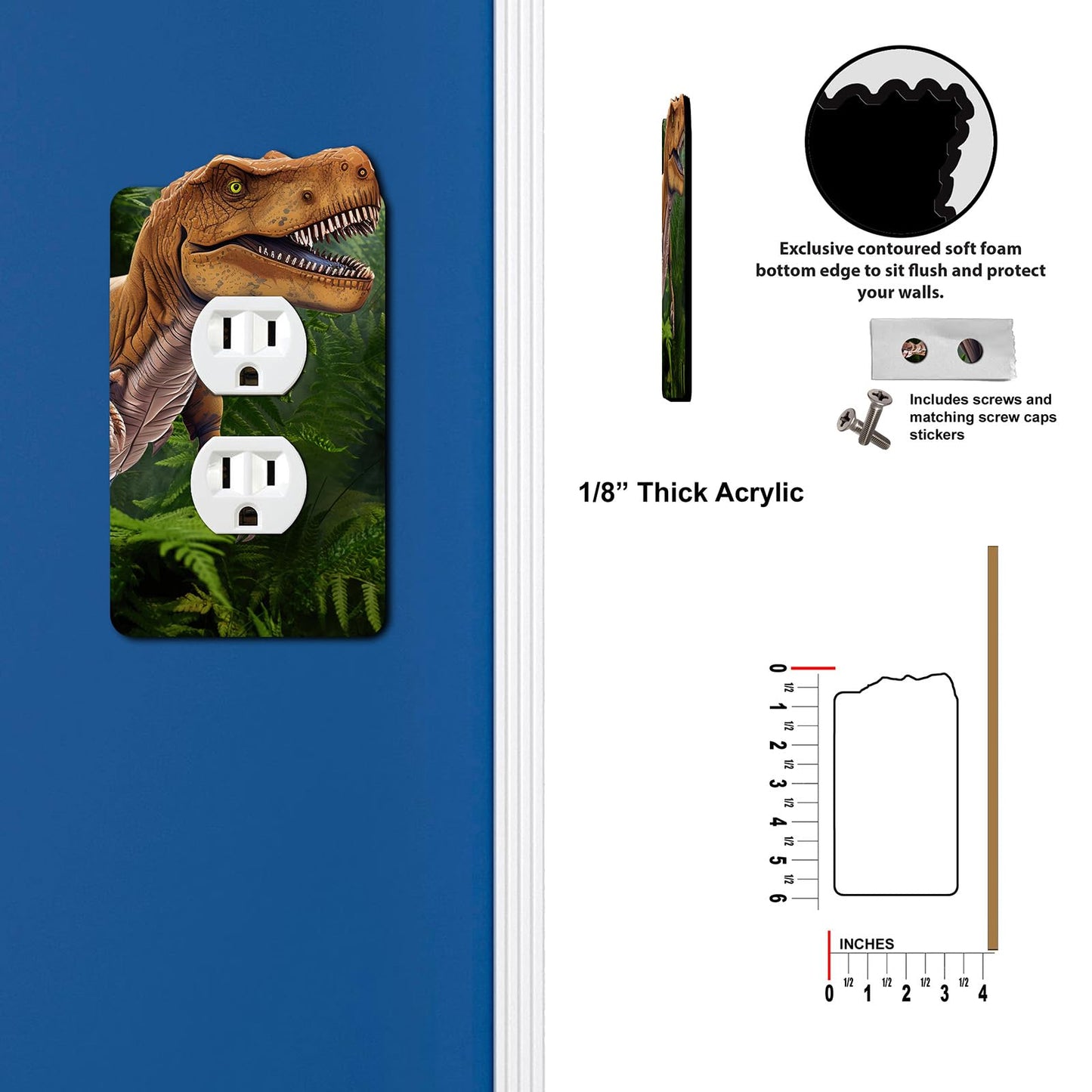 Off The Wall Plates - T-Rex Dinosaur Classic Decorative Acrylic Cover Single Outlet Wallplate