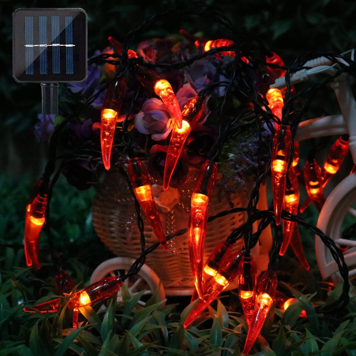 Dreamworth Solar Red Chili String Lights, 30 LED Chili Shape Fairy Solar Operated String Lights for Wedding, Chinese New Year,Spring Festival,Party Decoration,Christmas