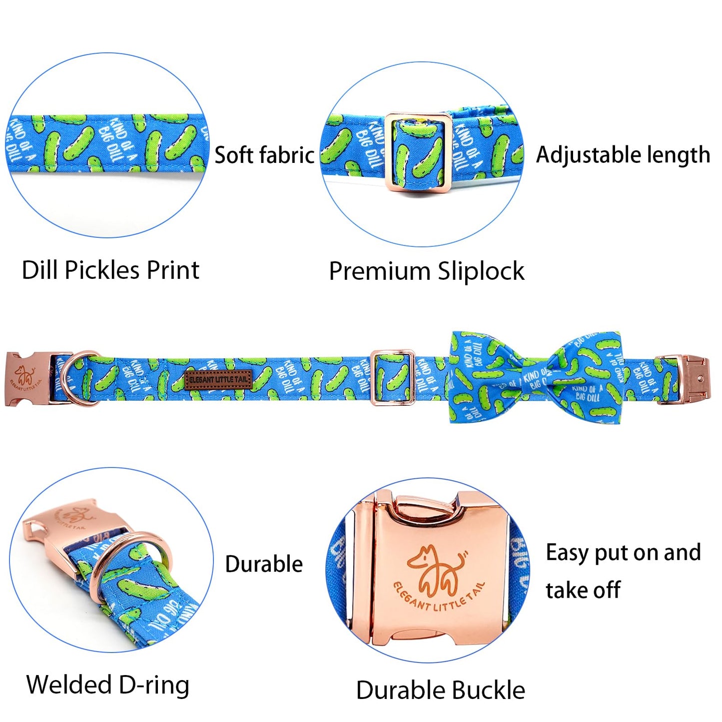 Elegant little tail Dog Collar, Dog Collar with Bow tie, Dill Pickles Print Pet Collars Pet Collar Boy Cute Bowtie Collar Dog for Medium Dogs