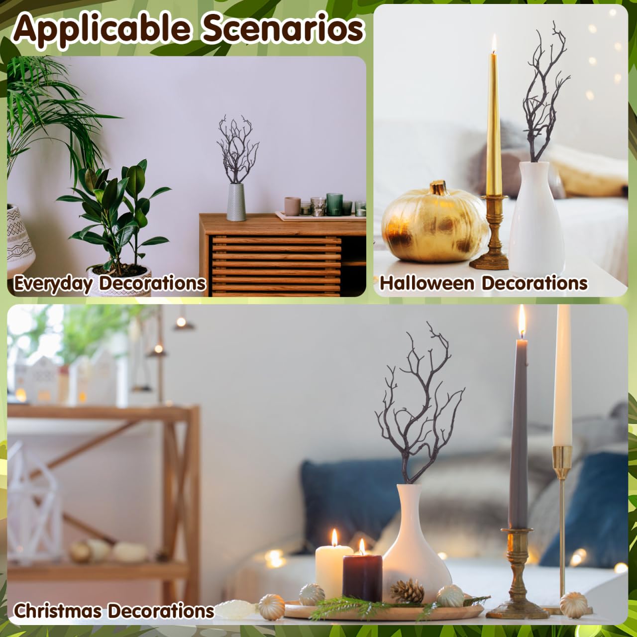 LIFKOME Artificial Antler Dried Tree Branches 13.76'' Art Witch Antler Branch Decorative Plant Twigs Plastic Dry Branches Decor for Wedding Christmas Party Home Supplies Brown 4pcs