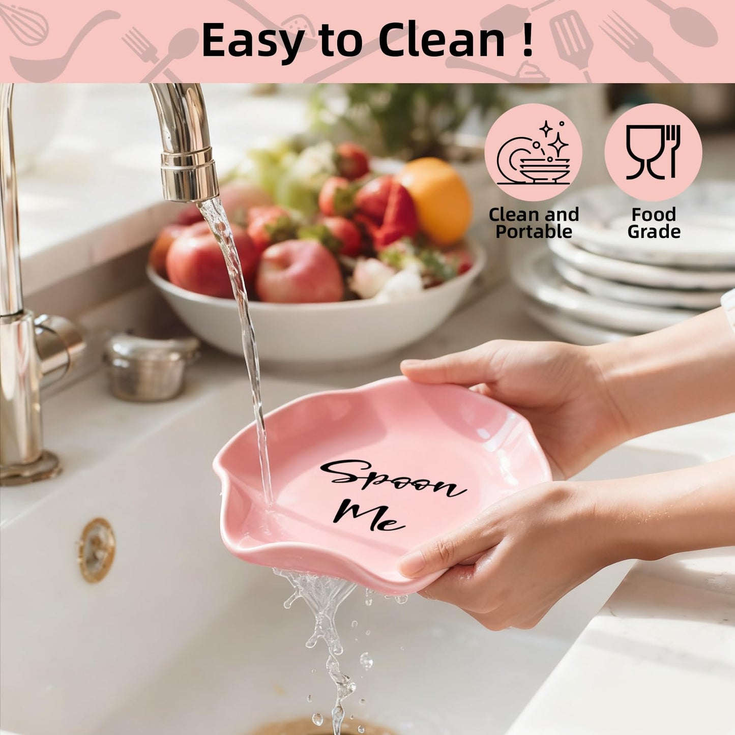 Funny Ceramic Spoon Rest for Kitchen Counter Stove Top, 5.8 Inch Heat-Resistant Utensil Holder for Cooking, Spoons, Ladles, Tongs, Cute Kitchen Decor, Housewarming Gift for Women Men (Pink)