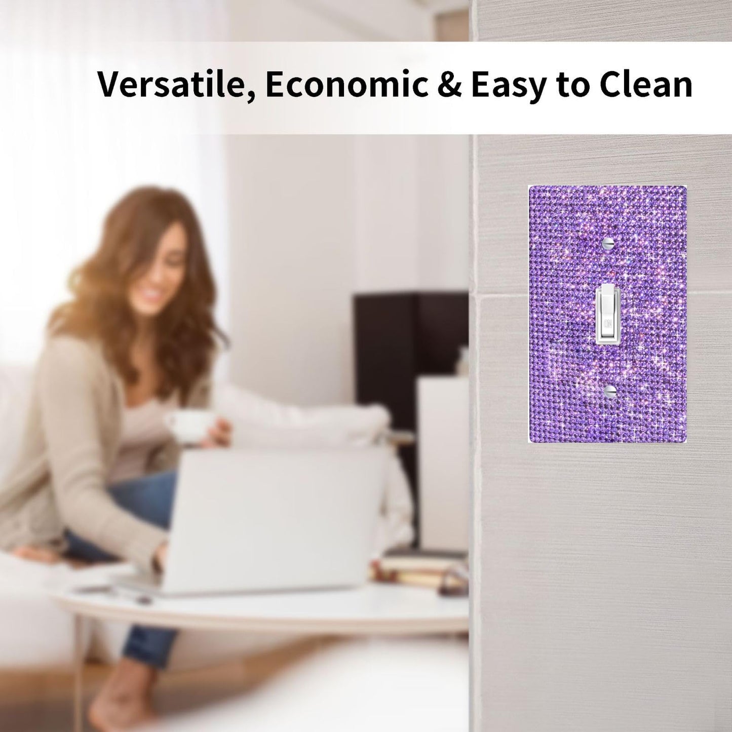 Shiny Silver Purple Bling Outlet Covers Wall Plate Single Toggle Light Switch Cover for Bedroom Accessories Home Decorative
