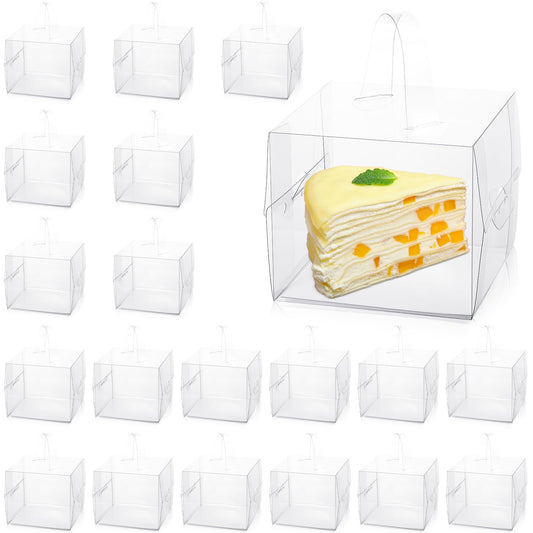 Limbeuuu 20Pcs Transparent Bakery Boxes with Handles, Mini Clear 5in 6in Cake Boxes,Clear gift box,Treat Box for Cake Chocolate Donut,Pastries,Cookies(6x6x5 in)