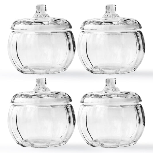SYFURNIX Pumpkin Candle Jar for Making Candles, 4PCS Clear Glass Candle Jars with Lids, Small Candle Containers for DIY Candle Gifts Halloween Fall Thanksgiving Table Decorations