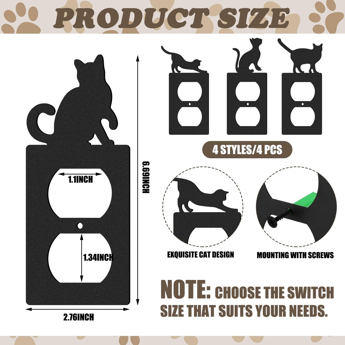 Otoolling 4 Pcs Black Cat Outlet Cover Cute Cat Decorative Switch Outlet Wall Electrical Power Cover Plate Light Bedroom Living Room Bathroom Decor(Classic)