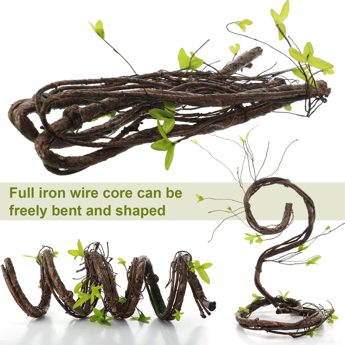 Suncalla 10 Pcs Artificial Bendable Tree Branches for Decoration Fake Trunk Garland Twigs Leaves Cherry Blossom Grape Vines for Wall Hanging Front Door Reptile Habitat Decoration (35in,Rustic)