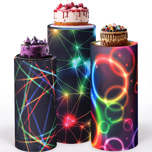 Mindsoft Set of 3 Neon Set of 3 Spandex Cylinder Stand Covers for Party, Halloween Cylinder Pedestal Covers, Dessert Tables Display for Birthday Party Wedding Baby Shower Backdrop Decor (Neon)