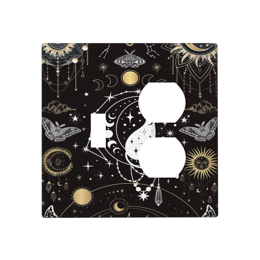 White Cat Tarot Moon Phases Moth Celestial Gothic Wallplates 1 Toggle 1 Duplex Switch Plate Electrical GFCI Faceplate Decorative Light Switch Covers for Kids Room Bedroom Decor