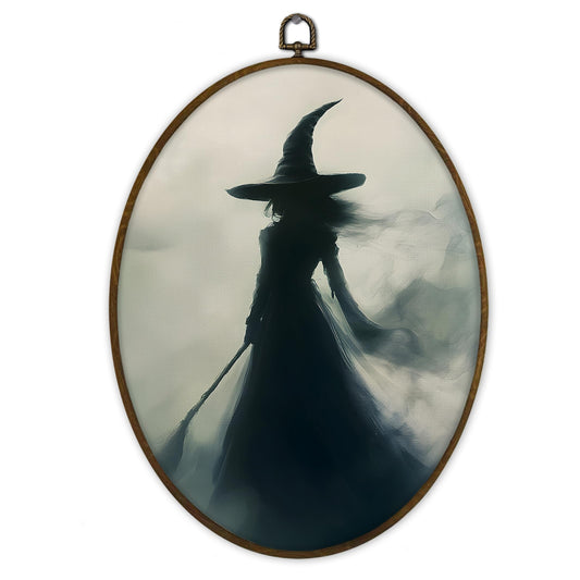 Gnmduw Vintage Dark Witchy Oval Wall Art Framed, Halloween Witch Canvas Prints Hanging Decor, Dark Academia Gothic Witchy Wall Decor for Living Room Bathroom Gallery Bedroom, 8.7x11.3 Inch