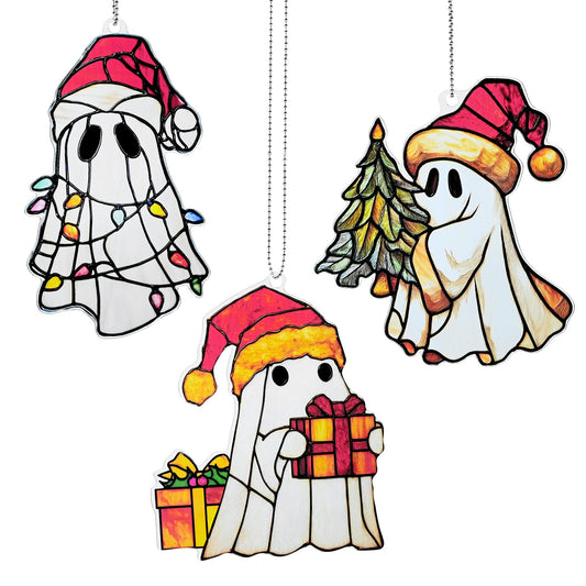 Christmas Ghost Ornament Acrylic Suncatcher Window Hanging Wall Decor for Indoor Outdoor Doors Home