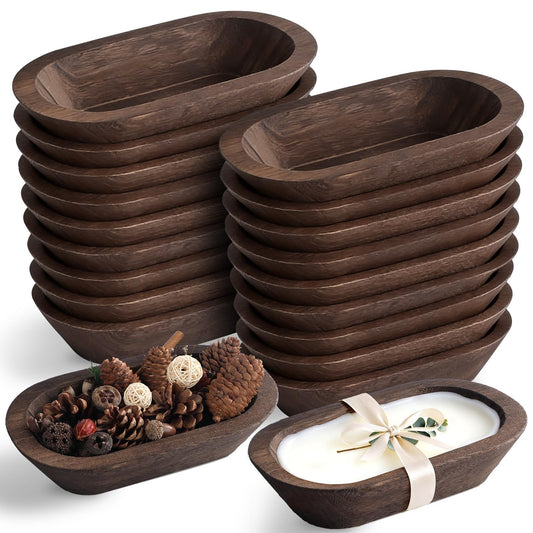 Bornerwhite 20 Pack Dough Rustic Wooden Bowls for Candle 8.8 Inch Rustic Vintage Bowl Bulk Hand Carved Paulownia Decorative Bowls or Table Decor Candle Wedding Crafts Home Diy Making Potpourri Catch