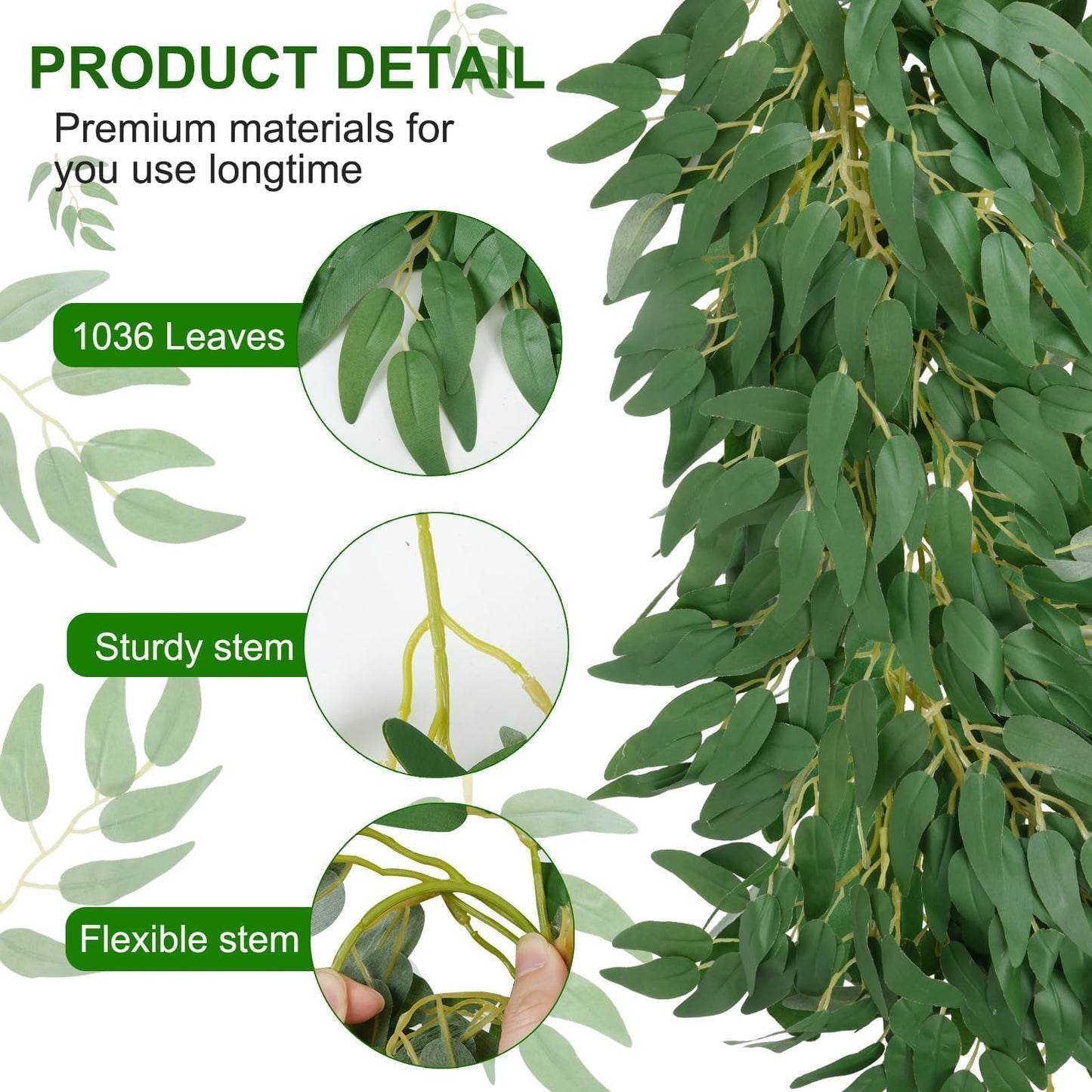 6.56Ft Artificial Vines Garland Silk Italian Ruscus Greenery for Table