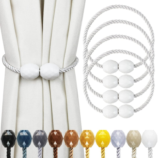 Porlau Strong Magnetic Curtain Tiebacks White 4 Pack Decorative Tie Backs Outdoor Curtain Rope Tiebacks Elegant Curtain Holdbacks for Drapes